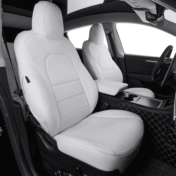 EKR Custom Fit Model Y Car Seat Covers for Tesla Model Y 2020 2021 2022 2023 2024 2025 - Full Set Leather 5-Seater Saver( Pure White)