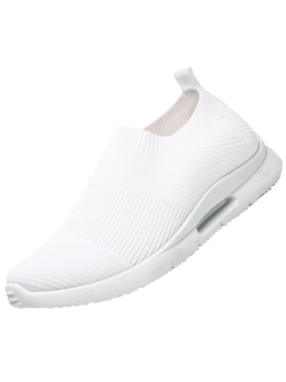 Knit Slip-On Sock Sneakers, Lightweight Breathable Mesh Walking Shoes, Non-Slip Comfort Casual Athletic Shoes with Air Cushion Sole