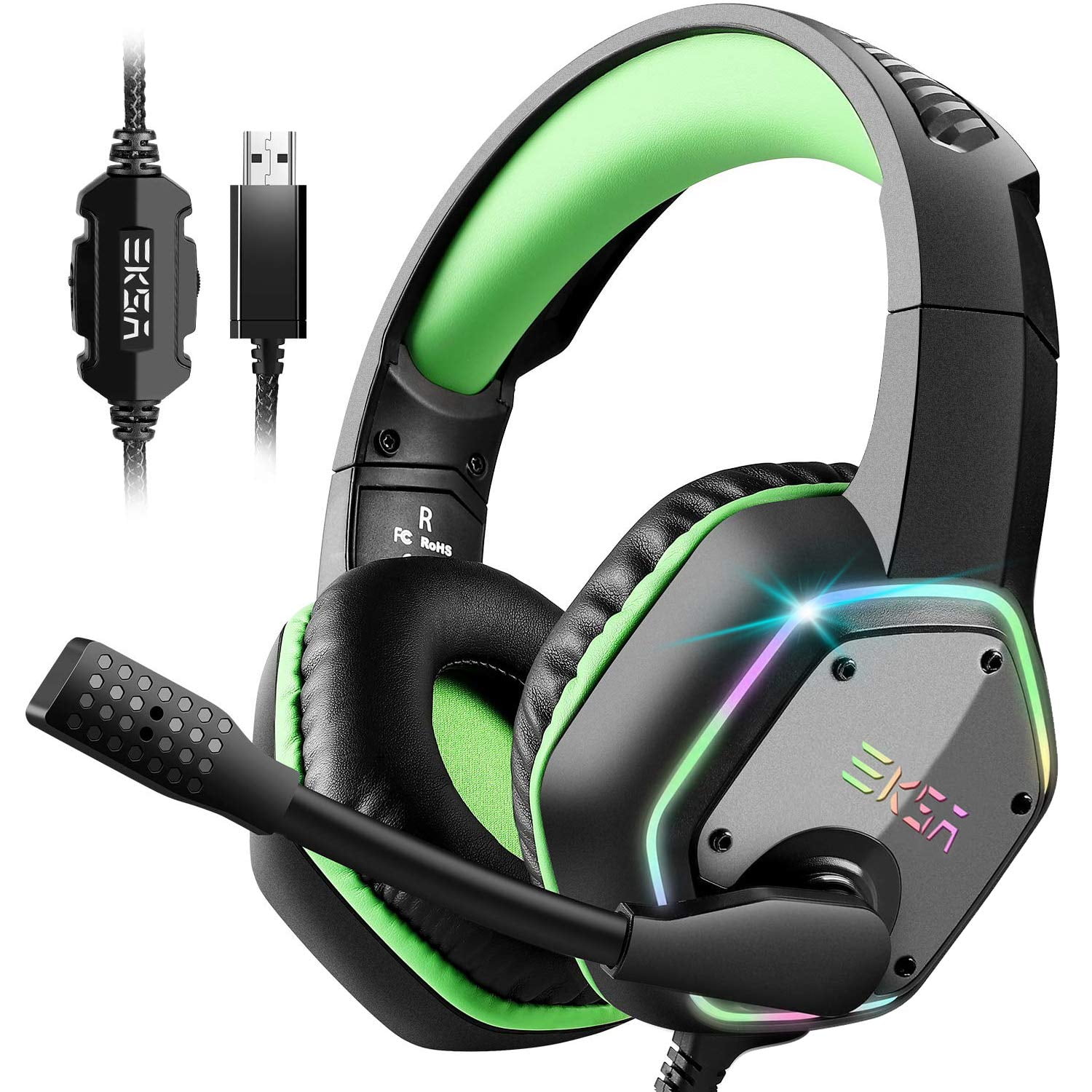 EKSA E1000 Gaming Headset Computer Headphones with Noise Canceling Mic RGB Light Compatible with PC PS4 PS5 Laptop C23 Walmart