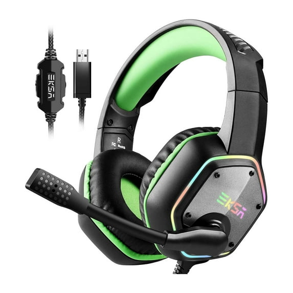EKSA Plug In USB Gaming Headset for PC, PS4, and PS5 with Microphone, Green