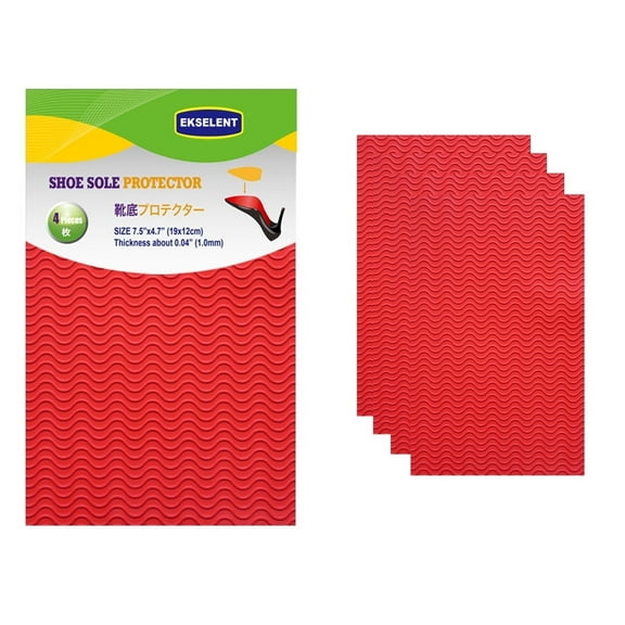EKSELENT 2 Pairs (4 Pieces) Shoe Sole Protectors, Wave Pattern Shoe Bottom and Heel Non Slip Grips (Red)