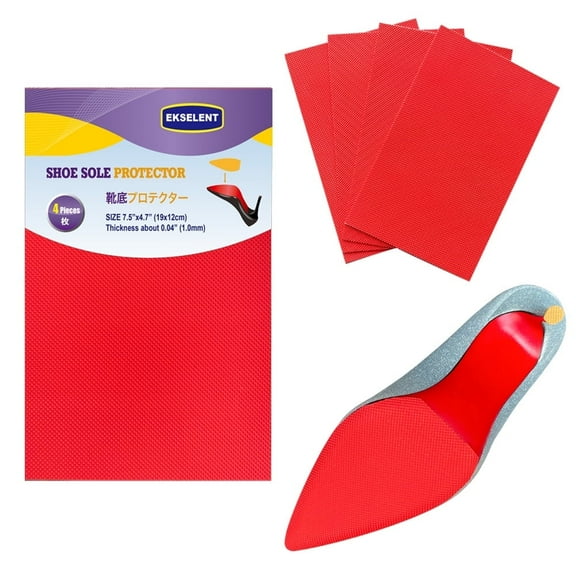 EKSELENT 4 Pieces Shoe Sole Protectors, Shoe Bottom and Heel Anti Slip Grip Pads, Self Adhesive Non Skid Noise Reduction Sticker (Red)