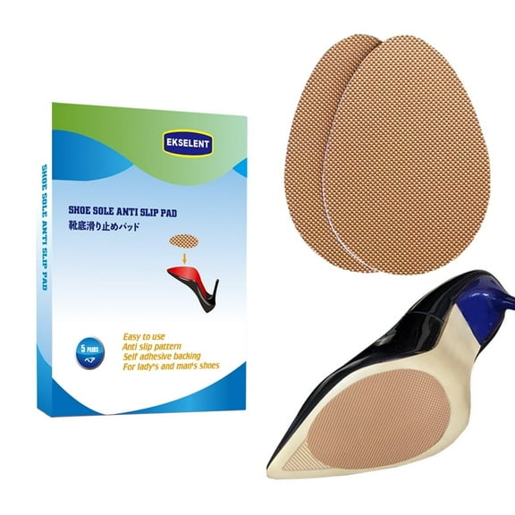 EKSELENT 5 Pairs Shoe Sole Anti Slip Grips, Non Skid Self Adhesive Rubber Pads, Shoe Bottom and Heel Noise Reduction Stickers and Protectors (Khaki)