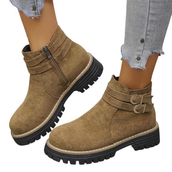 EKVAHL Ankle Boots for Women, Fall Boots Low Heel Chunky Platform, Booties Non-Slip Outdoor Walking Shoes, Comfort Winter Boots