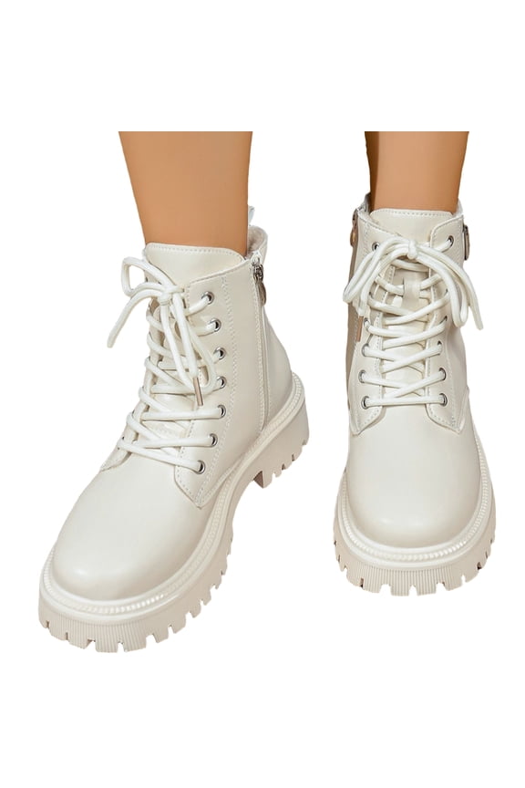 Ankle Boots for Women Winter Warm Low Heel Ankle Round Toe Boots, Anti Slip Desert Hiking Boots, Lace-Up Comfortable Casual Boots