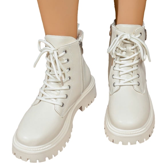EKVAHL Ankle Boots for Women Winter Warm Low Heel Ankle Round Toe Boots, Anti Slip Desert Hiking Boots, Lace-Up Comfortable Casual Boots
