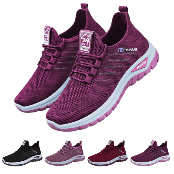 EKVAHL Comfort Wear Orthowear Shoes for Women, Orthopedic Shoes for Women Breathable Knitted Comfortable Plantar Fasciitis Ortho Sneakers Walking Non Slip Stretch Cushion Running Shoes Dark Purple