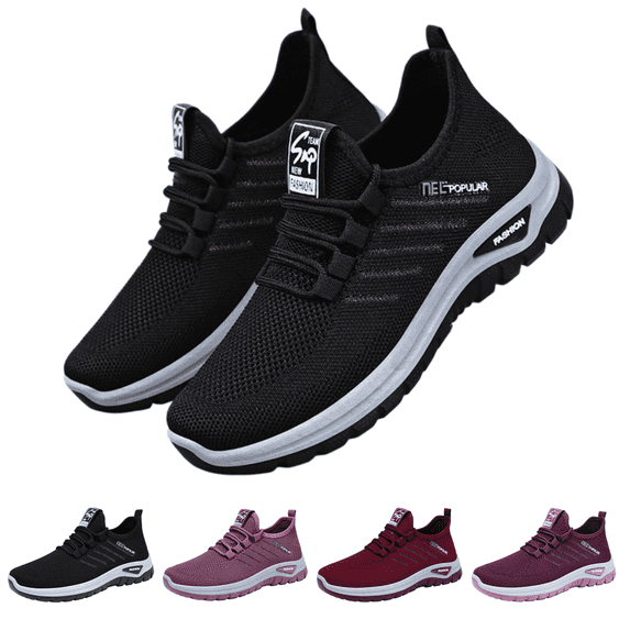 EKVAHL Comfort Wear Orthowear Shoes for Women, Orthopedic Shoes for Women Breathable Knitted Comfortable Plantar Fasciitis Ortho Sneakers Walking Non Slip Stretch Cushion Running Shoes Black