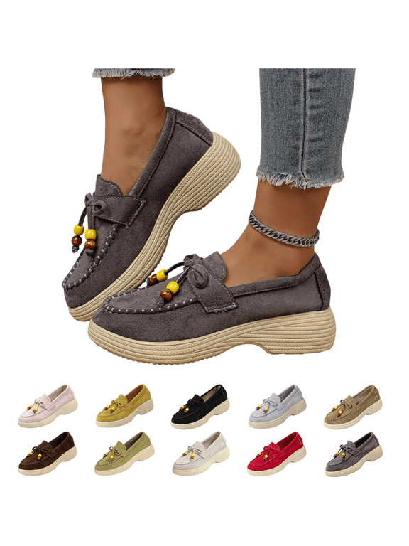 Espadrille Loafers for Women Platform Tassel Bead Slip-On Shoes | Women's Slip-On Woven Platform Sole Loafers Comfortable Casual Shoes