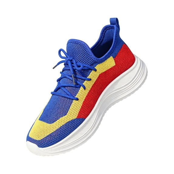 EKVAHL Lace Up Mesh Sneakers for Women, Color Block Breathable Lightweight Cushioned Wide Fit Shoes, Outdoor Gym Daily Walking Trainers Blue