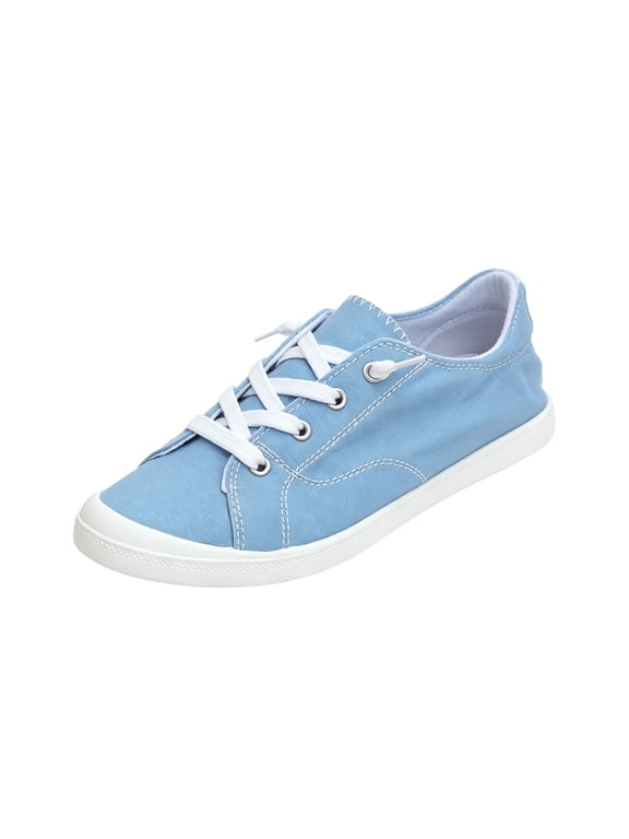 Low Top Canvas Sneakers for Women, Lace Up Flexible Cushioned Non Slip Casual Footwear, Daily Errands Outdoor Everyday Sneakers Blue