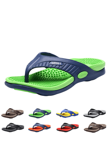 Men\'s Light Green Orthopedic Footbed Flip Flops Fabric Toe Post Beach Sandals Amazon.com: MEGNYA Leather Flip Flops for Men with Arch  main image 2