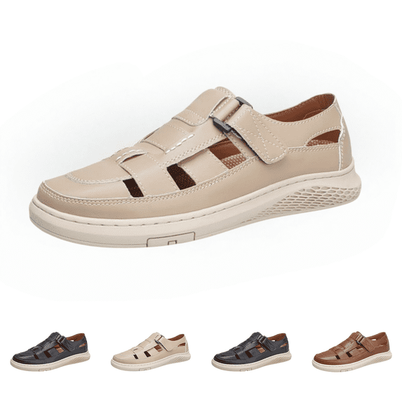 EKVAHL Men's Closed Toe Leather Fisherman Sandals, Adjustable Breathable Casual Summer Outdoor Walking Shoes for Men Brown