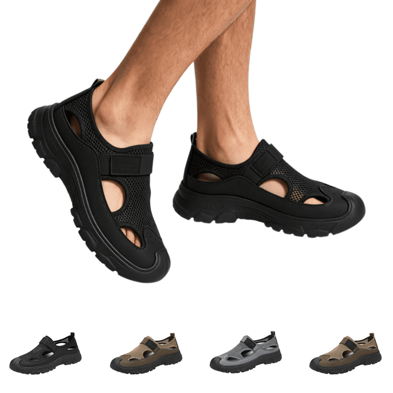 Men\'s Black Arch Support Mesh Athletic Thick Rubber Soles Hiking Sandal Shoes Dakaela Men main image 4