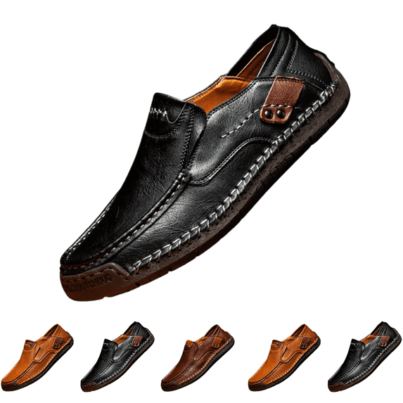 EKVAHL Men's Leather Slip-On Loafers, Vintage Lightweight Comfort Moccasin Style Casual Shoes for Daily Wear and Driving Black