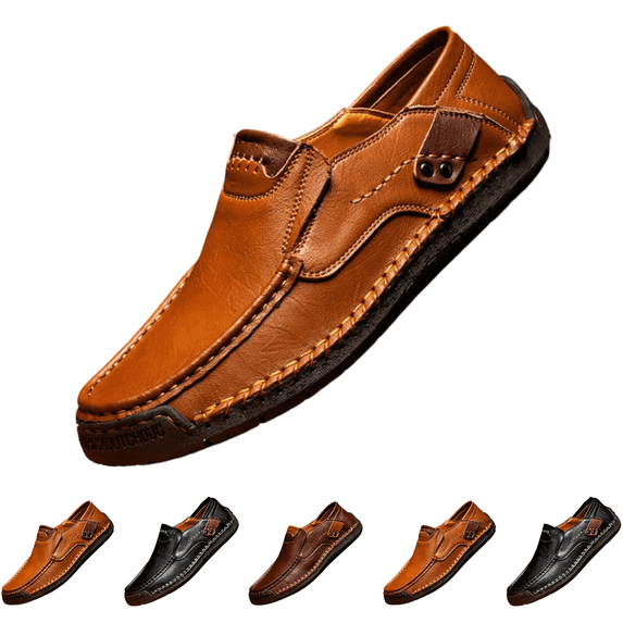 EKVAHL Men's Leather Slip-On Loafers, Vintage Lightweight Comfort Moccasin Style Casual Shoes for Daily Wear and Driving Brown