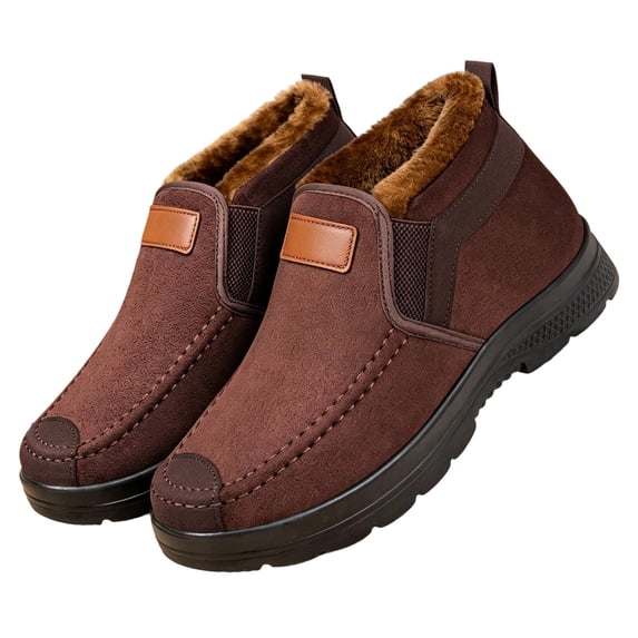 EKVAHL Men's Orthopedic Winter Boots, Slip‑On Faux Suede Insulated Snow Boots, Anti Slip Outdoor Cold Weather Daily Walking Boots Brown