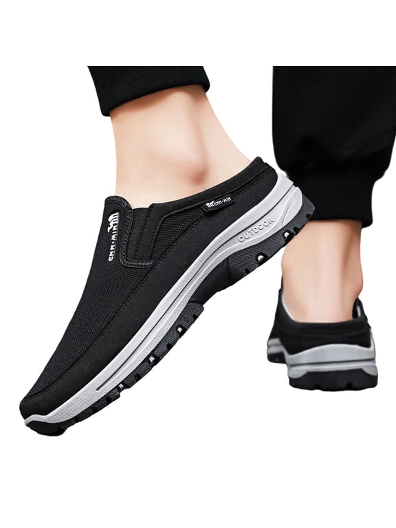 Men's Slip On Backless Mule Walking Shoes, Arch Support Lightweight Breathable Sneakers, Non-Slip Cushioned Outdoor Slide Shoes