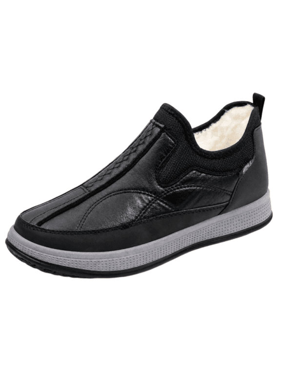 Men's Slip‑On Winter Loafers, Faux Fur Lined Non‑Slip Snow Boots, Lightweight Comfort Shoes for Elderly Outdoor Daily Use Black