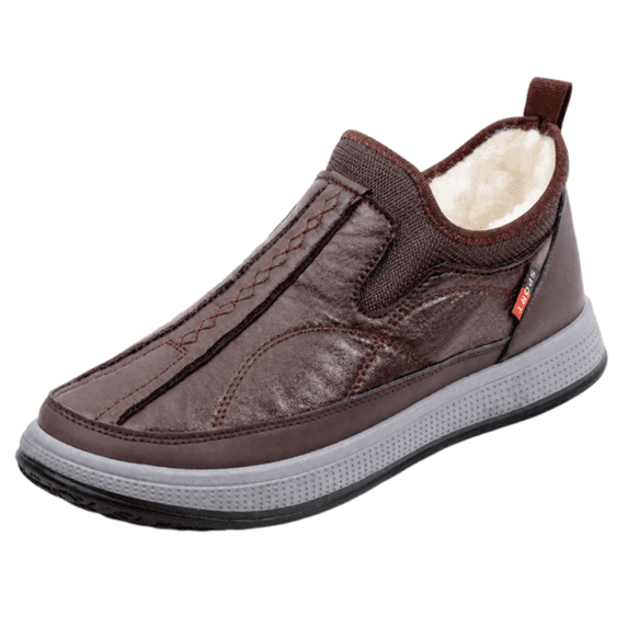 EKVAHL Men's Slip‑On Winter Loafers, Faux Fur Lined Non‑Slip Snow Boots, Lightweight Comfort Shoes for Elderly Outdoor Daily Use Brown