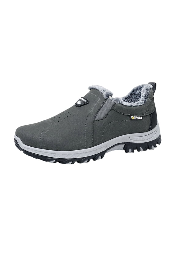 Men's Slip On Winter Boots, Orthopedic Hiking Booties Walking Shoes, Suede Fleece Lined Arch Support Deep Tread Outdoor Hiking Work Cold Weather Shoes Gray