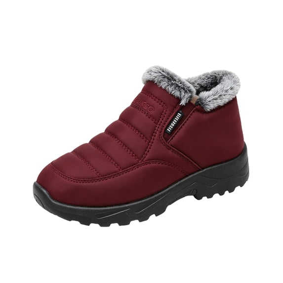 EKVAHL Men's Zip‑Up Winter Snow Boots, Nylon Quilted Faux Fleece Lined Booties, Rugged Non‑Slip Outdoor Shoes Red