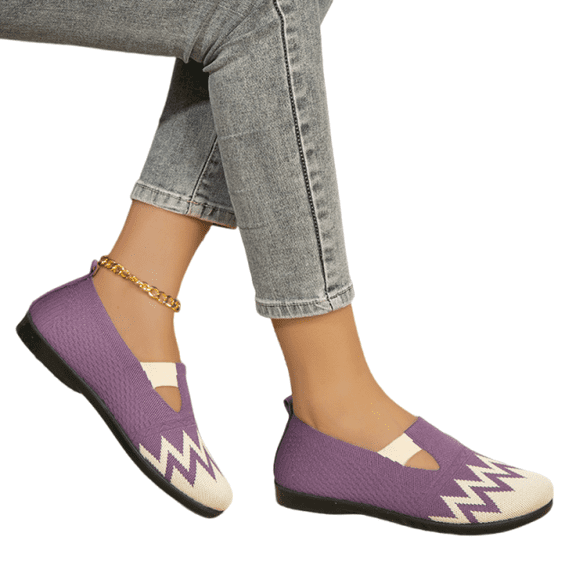 EKVAHL Mesh Mary Jane Flats for Women, Slip-On T-Strap Loafers, Breathable Stretch Old Beijing Style Casual Daily Walking Mules Purple