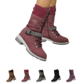 thumbnail image 1 of EKVAHL Mid Calf Boots for Women Winter Knitted Lace Up Round Toe Comfy Boots Womens Side Zipper Buckle Outdoor Casual Riding Booties Non-Slip Comfortable Walking Shoes, 1 of 6