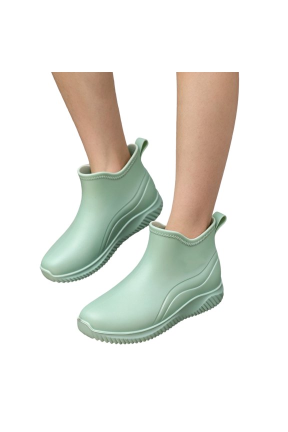 Orthopedic Ankle Rain Booties for Women, PVC Flat Slip On Garden Boots, Cushioned Arch Fishing Daily Walking Booties Blue