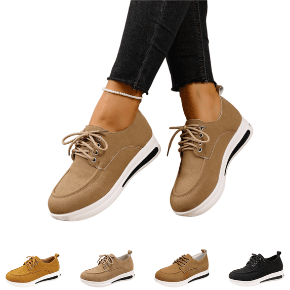 EKVAHL Orthopedic Dress Shoes for Women Lace Up Platform Casual Shoes, Soft Upper Comfort Walking Sneakers, Lightweight Non Slip Wedge Sole Daily Oxford Shoes