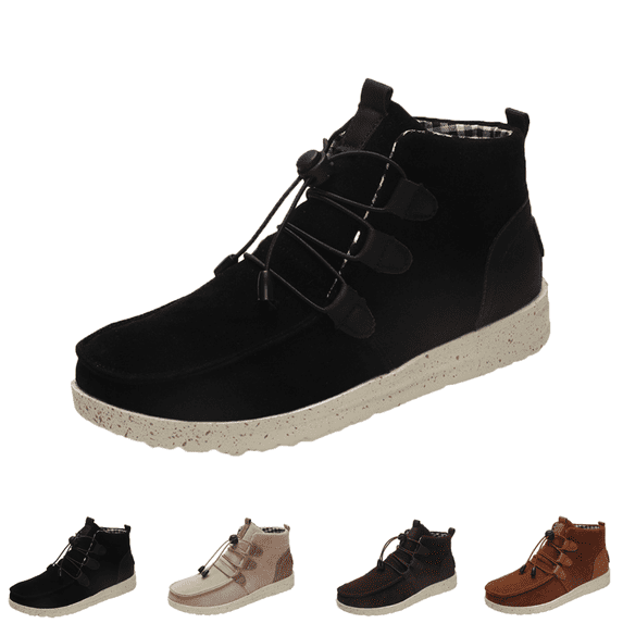 EKVAHL Orthopedic High Top Boat Shoes for Women Faux Suede Lace Up Ankle Slip On Arch Support Casual Daily Outings Boots Black