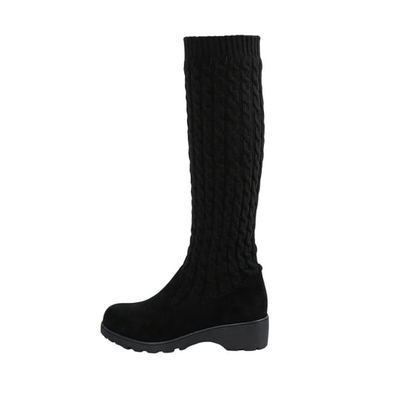 EKVAHL Orthopedic Knee High Boots for Women, Tall Booties Wedge Walking Shoes, Stretch Knit Fabric Arch Support Closed Toe Travel Fall Daily Boots Black