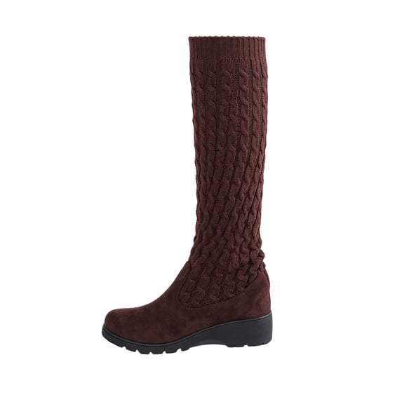 EKVAHL Orthopedic Knee High Boots for Women, Tall Booties Wedge Walking Shoes, Stretch Knit Fabric Arch Support Closed Toe Travel Fall Daily Boots Brown