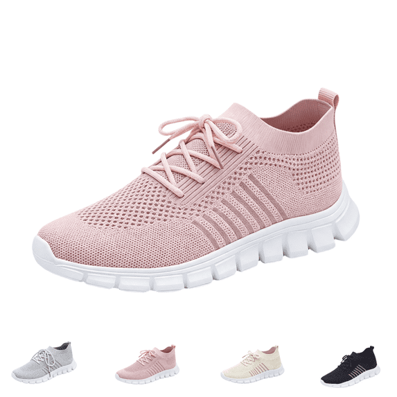 EKVAHL Orthopedic Lace‑Up Sneakers for Women, Knit Wide Width Non‑Slip Athletic Shoes, Gym Workout Daily Outdoor Running Sneakers Pink