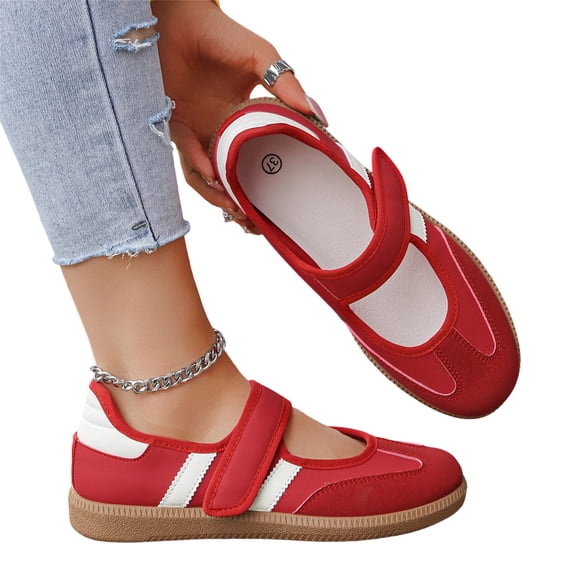 EKVAHL Orthopedic Mary Jane Sneakers for Women, Retro Stripe Arch Support Non Slip Shoes, School Commute Walking Sneakers Red
