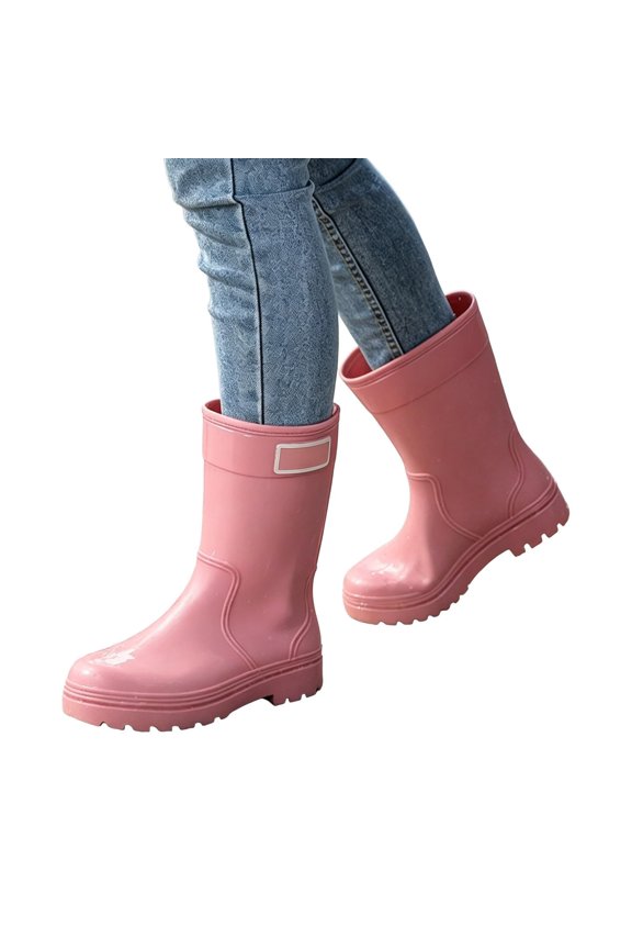 Orthopedic Mid Calf Rain Boots for Women, Matte PVC Slip On Gardening Boots, Lightweight Arch Support Outdoor Daily Walking Shoes Pink