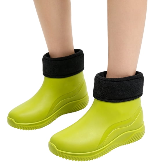 EKVAHL Orthopedic Rain Booties for Women, PVC Fleece Collar Short Garden Boots, Arch Support Non Slip Farm Walking Shoes Green