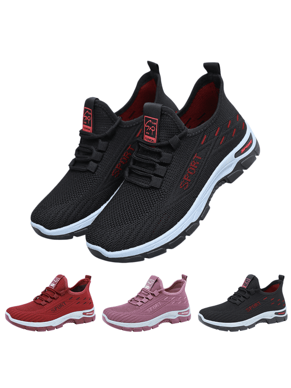 Orthopedic Shoes for Women with Arch Support Slip On Golf Shoes Non Slip Wide Width Mesh Stretch Breathable Knitted Sneakers Soft Running Walking Orthopedic Shoes Black