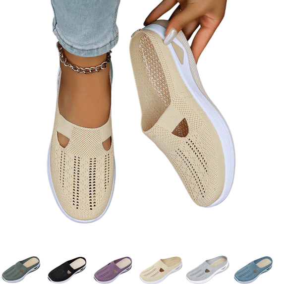 EKVAHL Orthopedic Shoes for Women Knit Backless Mule Shoes, Comfort Breathable Mesh Slip On Platform Walking Slides, Non-Slip Lightweight Casual Sneaker Daily Shopping Arch Support Walking Shoe