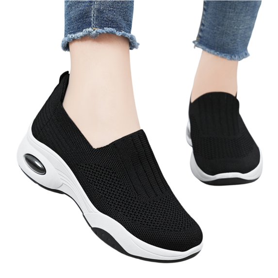 EKVAHL Orthopedic Shoes for Women Mesh Slip-On Sneakers with Arch Support Air Cushion Wedge Design Ideal for Diabetes Arthritis Nurses and Long Walking Black