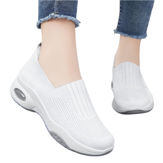 EKVAHL Orthopedic Shoes for Women Mesh Slip-On Sneakers with Arch Support Air Cushion Wedge Design Ideal for Diabetes Arthritis Nurses and Long Walking White