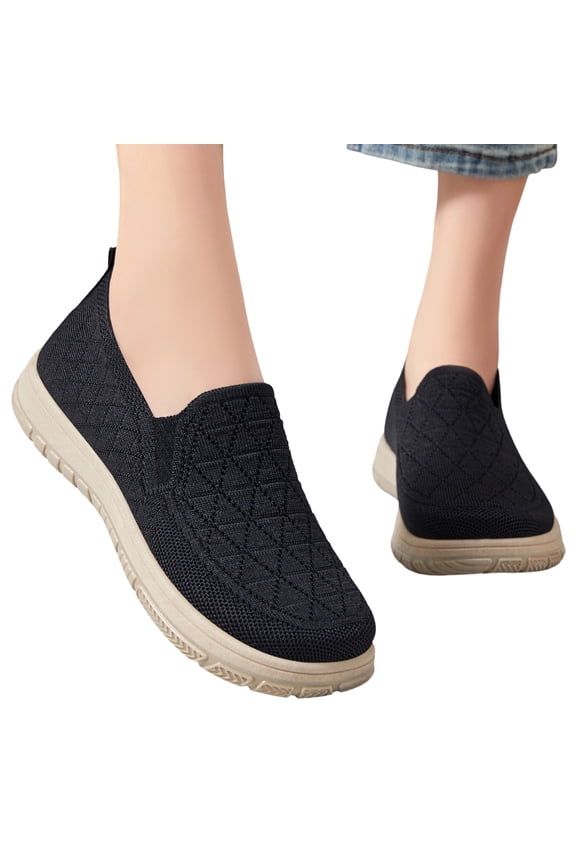 Orthopedic Shoes for Women No Slip Slip-On Sneaker 2026 Summer Arch Support Shoes Soft Knitted Woven Nurse Shoes Black