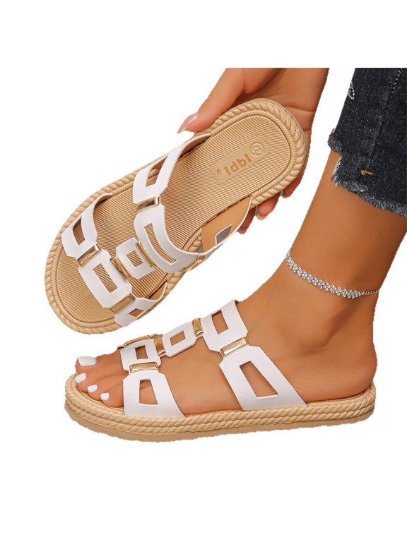 Orthopedic Slide Sandals for Women, Slip On Wide Width Arch Support Slides, Breathable Lightweight Casual Beach Walking Slippers White
