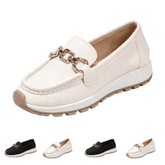 EKVAHL Orthopedic Slip‑On Loafers for Women, Wide Width Non‑Slip Flat Casual Tennis Shoes, Gardening Driving Office Work Shoes Beige