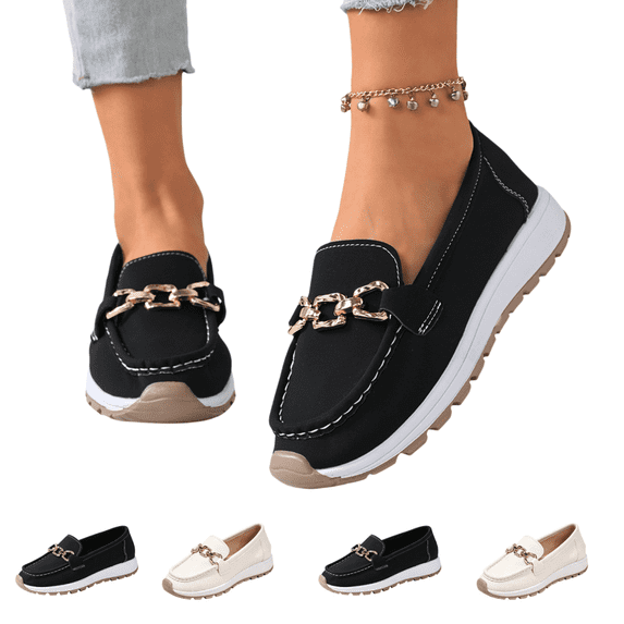 EKVAHL Orthopedic Slip‑On Loafers for Women, Wide Width Non‑Slip Flat Casual Tennis Shoes, Gardening Driving Office Work Shoes Black