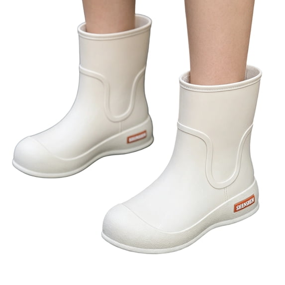 EKVAHL Orthopedic Slip On Rain Boots for Women, PVC Waterproof Garden Booties, Arch Support Outdoor Fishing Walking Shoes White