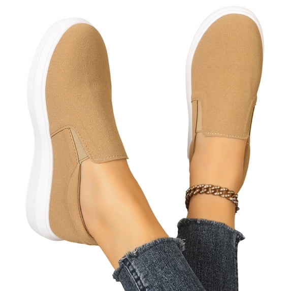 EKVAHL Orthopedic Slip On Sneakers for Women, Wide Width Arch Support Thick Platform Tennis Shoes, Soft Office Daily Walking Flats Brown