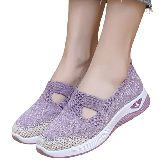 EKVAHL Orthopedic Slip On Sneakers for Women, Breathable Knit Mesh Arch Support Platform Travel Casual Slip Ons, Outdoor Daily Workout Fashion Sneakers Purple