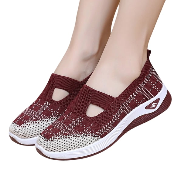 EKVAHL Orthopedic Slip On Sneakers for Women, Breathable Knit Mesh Arch Support Platform Travel Casual Slip Ons, Outdoor Daily Workout Fashion Sneakers Red
