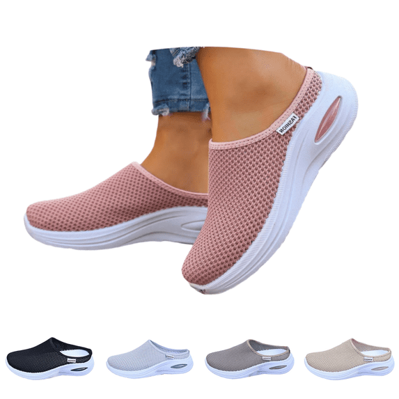 EKVAHL Orthopedic Sneakers for Women, Breathable Mesh Slip-On Shoes, Arch Support Wide Width Diabetic Footwear, Summer Nurse Shoes for Daily Wear Pink